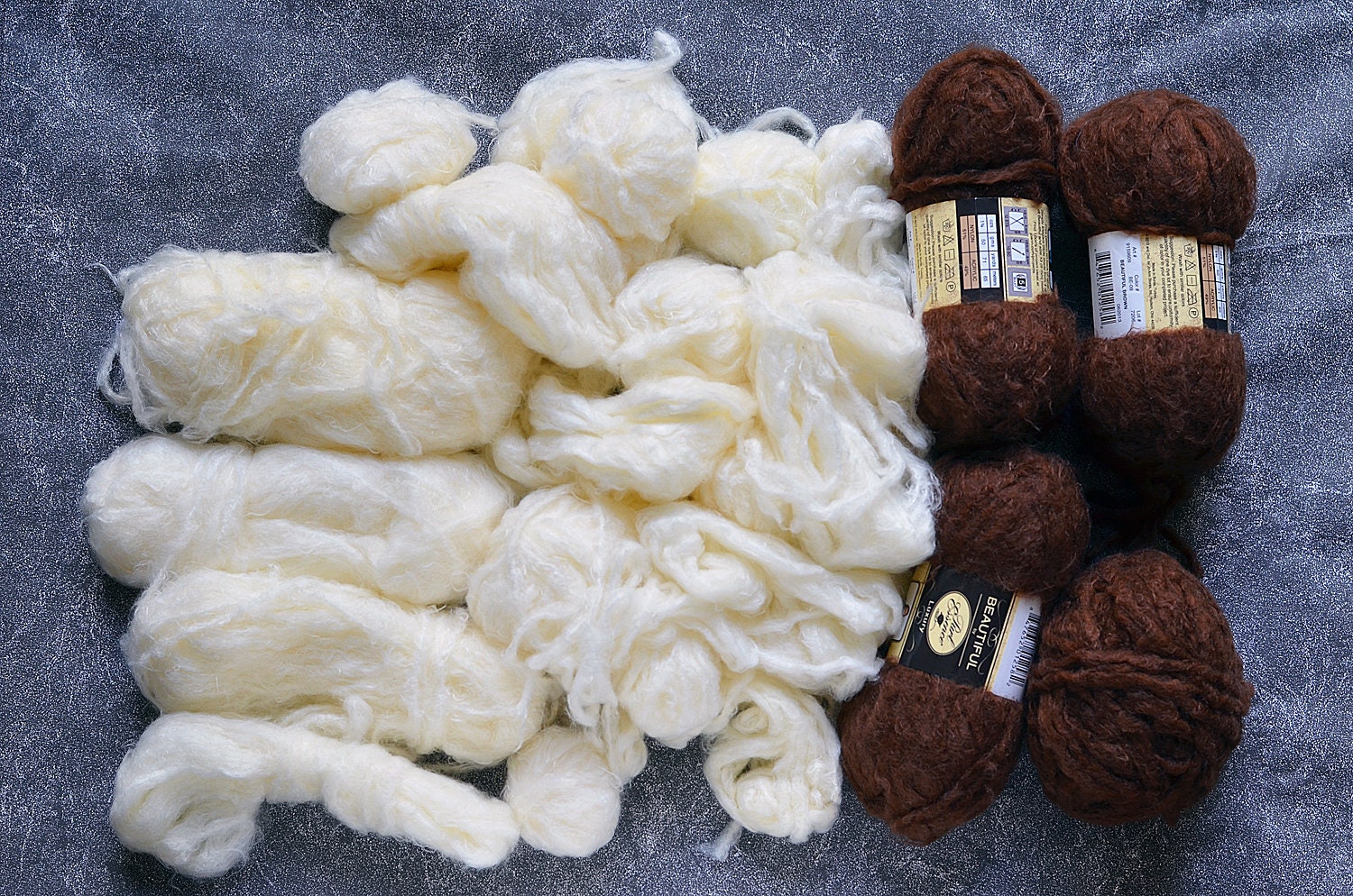 Brown Yarn Destash, Clearance Bulky Yarn Sale, Polyester Fur Pom Pom Vegan  Yarn