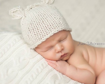 Knit Newborn Hat Pattern, Baby Animal Ear Beanie, Beginner Easy Knitting Pattern, Cute Photography Prop