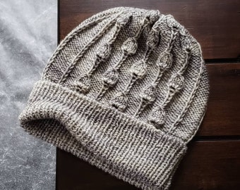 Knit Hat Pattern, DK Beanie Easy Knitting Pattern, Simple Lace Rib Brim Hat for Women