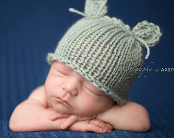 Baby Animal Hat Knitting Pattern, Knit Newborn Beanie with Ears, Infant Girl Boy Photo Prop, 0-3 3-6 6-12 Month