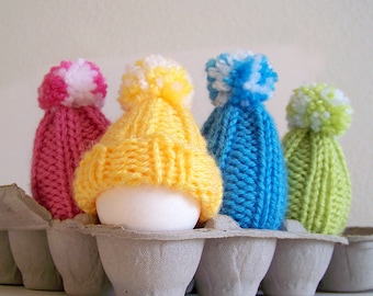 Easy Knitting Pattern, Knit Egg Cozy Warmer, Tiny Mini Pom Pom Hat, Cute Kitchen Decor PDF
