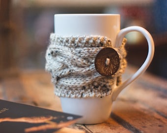 Patrón para funda de taza de café tejida a dos agujas, funda para taza de té tejida a dos agujas con trenzas, funda para taza, patrones de tejido fáciles