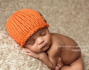 Newborn Baby Pumpkin Hat, Orange Chunky Knit Beanie, 0-3 Month Boy Fall Outfit Costume, Rustic Country Baby Shower Announcement