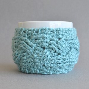 Crochet Cup Cozy Pattern, Easy Cable Coffee Sleeve Tutorial, Beginner Worsted Crochet Warmer Sweater, English PDF image 4