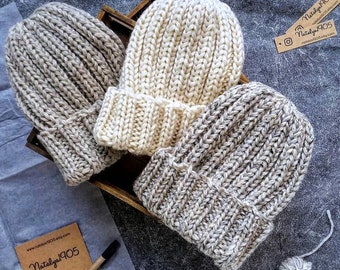 Easy Chunky Knit Hat Pattern, Slouchy Beanie Knitting Tutorial, Beginner Rib Brim Winter PDF