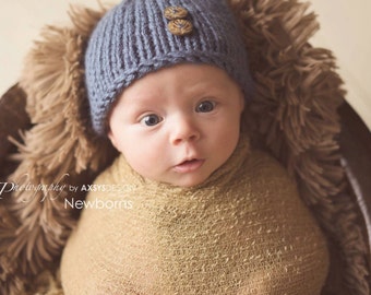 Knit Newborn Hat, Boy Girl Beanie Photo Prop, Nephew Grandson Baby Shower Gift, 0-3 Months Twins