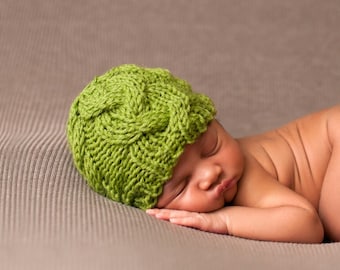 Newborn Baby Hat Knitting Pattern, Easy Cable Beanie Tutorial, Knit Boy Girl 0-3 Month Photography Prop