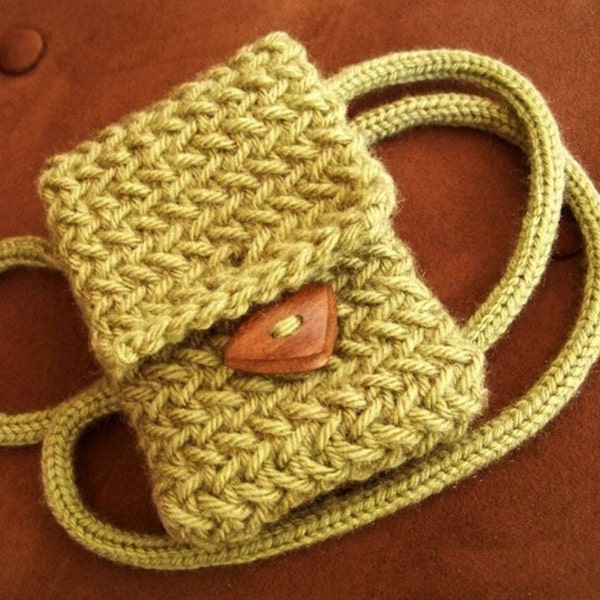 Small Knit Bag Pattern, Neck Bag Pouch Easy Knitting Pattern, Crossbody Purse Phone Case Tutorial