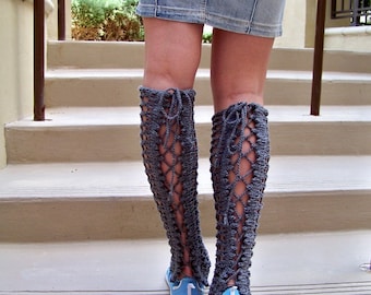 Knit Leg Warmers Pattern, Easy Knitting Pattern, Fishnet Lace Summer Legwarmers, Retro Boho Hippie Clothes for Women and GIrls