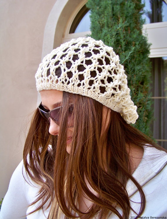 Knitting Pattern Knit Hat Pattern Summer Hat Pattern Summer Beanie Pattern Slouchy Beanie Pattern Knit Slouchy Hat Pattern Fishnet Hat