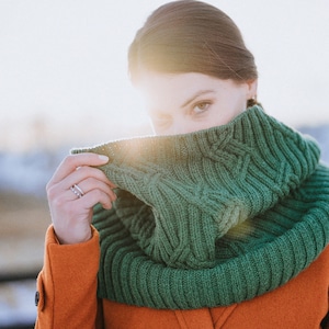 Knit Cowl Pattern, Cable Infinity Scarf Knitting Pattern, Worsted Yarn Rib Cowl PDF, Women&#39;s Men&#39;s Unisex Neck Warmer