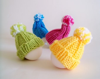 Patrón de funda para calentador de huevos de punto, patrones fáciles para tejer gorros con pompón, PDF para decoración de cocina