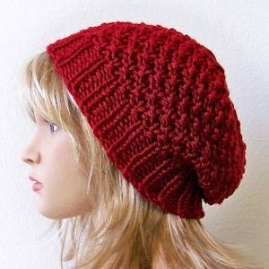 Knit Hat Pattern, Easy Slouchy Beanie Knitting Pattern, Chunky Rib Moss Stitch for Women Men, PDF Download