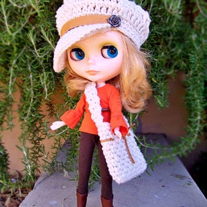 Crochet Hat and Bag for Blythe Doll, Easy Crochet Pattern, Mini Newsboy Cap PDF Download