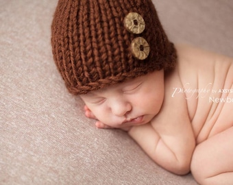 Newborn Boy Hat, Knit Baby Beanie, 0-3 Month Infant Twins Triplets, Coming Home Outfit, Brown Blue Pumpkin Baby Shower Gift