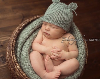 Newborn Hat Knitting Pattern, Knit Baby Hat with Ears, Beginner Easy Beanie PDF Tutorial, 0-3 Month Infant Baby Shower Gift