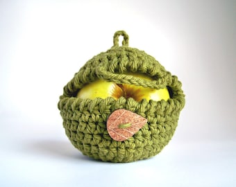 Crochet Apple Cozy, Green Cotton Snack Bag, Eco Friendly Sustainable Gift, Vegan Teacher Present