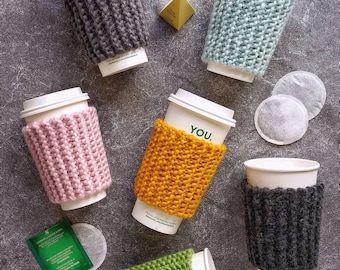 Patrón de tejido fácil, Patrón de funda para taza de café tejida, Funda para taza de café tejida, Funda para taza de café tejida, Patrón de funda para taza de café tejida, Tejido para principiantes