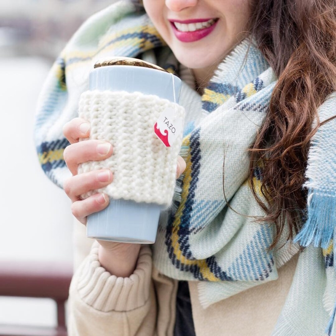 Knit Coffee Cozy to Go Reusable Cup Sleeve Hot Drink Mug Etsy