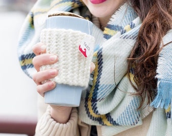 Knit Coffee Cozy, To Go Reusable Cup Sleeve, Hot Drink Mug Sweater Warmer, Graduation Gift Taurus