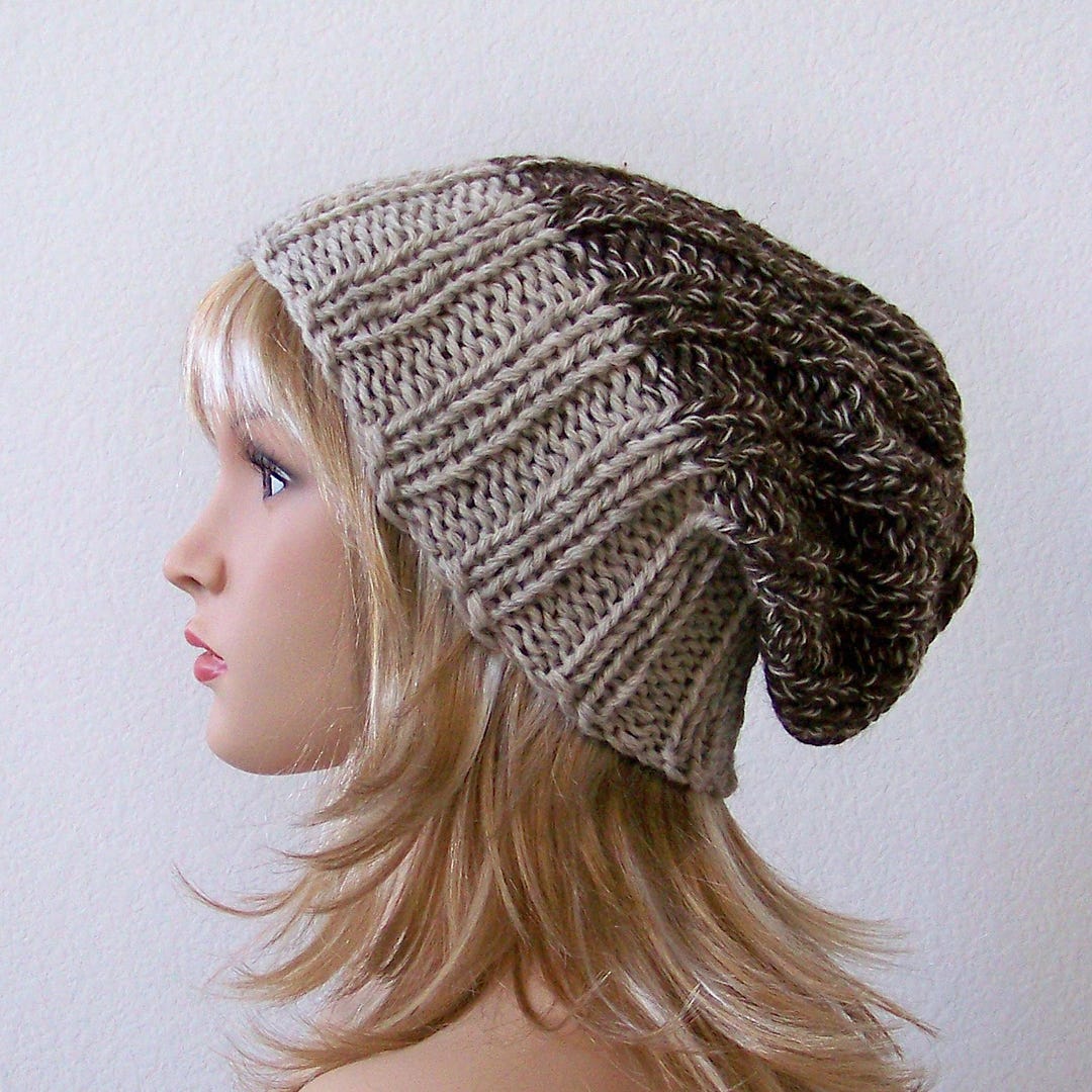 Easy Rib Knit Hat Pattern, Slouchy Beanie Knitting Pattern PDF ...
