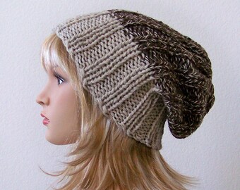 Easy Rib Knit Hat Pattern, Slouchy Beanie Knitting Pattern PDF, Beginner Chunky Winter Skullcap