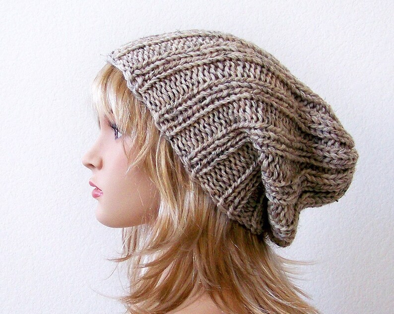 Easy Knit Hat Pattern, Ribbed Slouchy Beanie Knitting Pattern, Simple Beginner Basic Hat Tutorial image 4