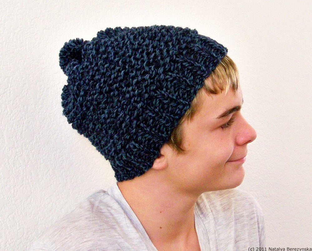Knit Hat Men Knit Beanie Men Mens Pom Pom Beanie Mens Etsy