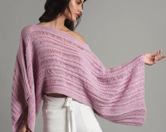 Patrón de tejer top suéter de verano, patrones de punto fáciles de encaje con cuello barco recortado, top Aitana