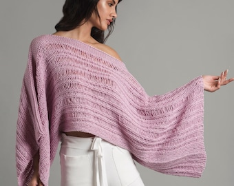 Easy Knit Sweater Pattern, Summer Crop Top Knitting Pattern, Light Oversize Lace Pullover Women