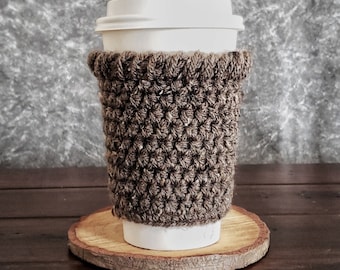 Crochet Coffee Cozy, Reusable To Go Cup Sleeve, Brown Coffee Mug Cover, Hot Drink Warmer Sweater, Eco Friendly Gifts, READY TO SHIP