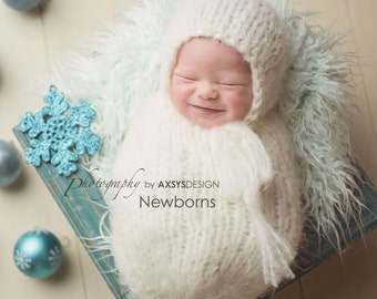 Knit Newborn Bonnet Swaddle Sack Pattern, Baby Hat Cocoon Outfit, Easy Christmas Knitting Pattern