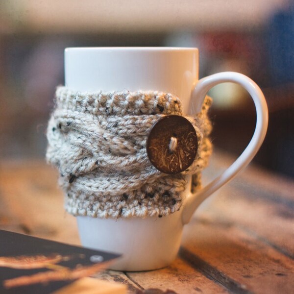 Knit Coffee Cozy Pattern, Cable Knit Mug Sleeve Cover, Cup Cozy Easy Knitting Pattern, Natalya1905