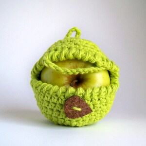 Crochet Apple Cozy, Lime Neon Green Gift for Boyfriend, Colorful Cotton Snack Bag, Yoga Fitness Vegan Present