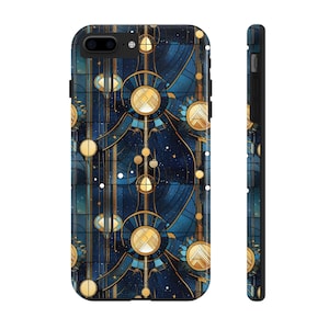 Celestial Stained Glass Print Moon & Stars Phone Case, Faux Stain Glass Starry Night Sky Design Phone Cover, iPhone 16, Pixel 8, Samsung S24