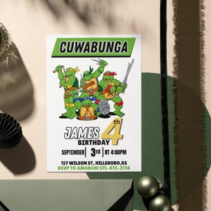 Cowabunga Dudes Birthday Invitation | Editable Party Invite | Kids Digital Birthday Card | Ninja Turtle Party Template | Instant Download