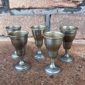Vintage FB Rogers Metal Cordial Glasses, Set of 5, Aperitif Glass, Small Footed Glass, Stemmed Liqueur Glass, Digestif Glass, Fancy Shot