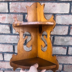 Vintage Wood Corner Shelf: Two Tier Display, Wall Decor