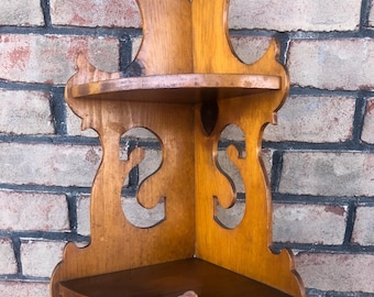 Vintage Wood Corner Shelf: Two Tier Display, Wall Decor