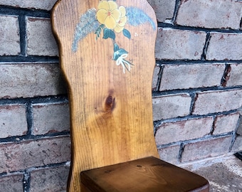 Vintage Hand Painted Floral Wood Wall Shelf: Cottagecore Decor