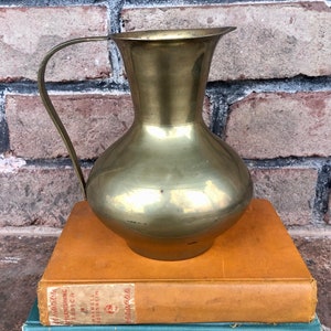 Vintage Brass Pitcher, Decorative Small Pitcher, Brass Pitcher Vase, Modern Cottage, Pitcher with Handle, Pitcher Decor, Aged Brass