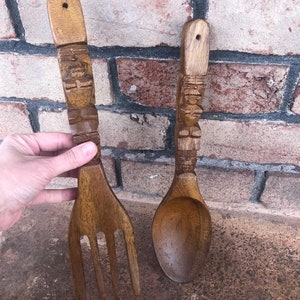 Vintage Wooden Fork and Spoon Decor, Utensil Set, Rustic Kitchen, Wall Decor, Retro Kitchen Decor, Boho Home, Wall Art, Small Size