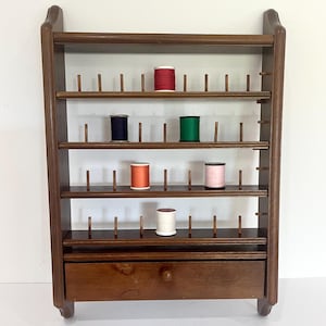Vintage Wall Hanging Spool Shelf, Thread Storage Shelf, Spool Holder Wood Wall Shelf, Sewing Organizer Shelf, Thread Holder Wall Shelf