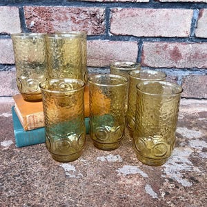 Vintage Anchor Hocking Honey Gold Drinking Glasses, Amber Glasses, Retro Tumblers, 70s Drinkware, Set of 8, Tall Drinking Glasses, 15 Ounce