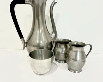 Royal Holland Pewter Coffee Pot, KMD Tiel, with Pewter Creamer and Sugar Set