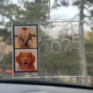 Personalized Acrylic Car Ornament: 2025 Photo Calendar, Custom Note