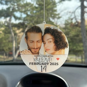Personalized Acrylic Rearview Mirror Accessories, Customizable Photo, Date and Note Car Ornament, Car Air Freshener, Valentine&#39;s Day Gift