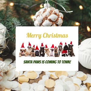 Feliz Natal – Cartão Digital com Cachorros para Amantes de Animais – Arquivo "Santa Paws" para Imprimir