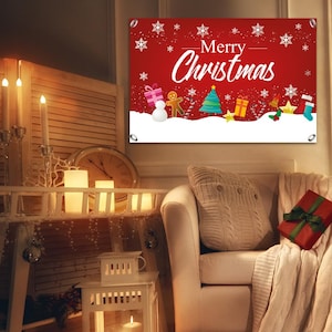 Red Merry Christmas Wall Hanging Banner - Holiday Wall Sign For Indoor Or Outdoor Decorations