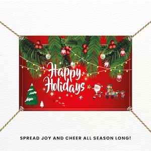Happy Christmas Wall Hanging Banner – Polyester Holiday Sign & Banner With Metal Rings